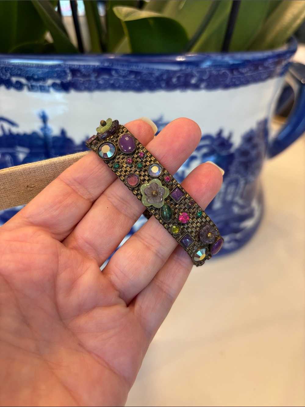 Sorrelli Multicolor Crystal Floral Bar Bracelet - Purple, Green, Pink